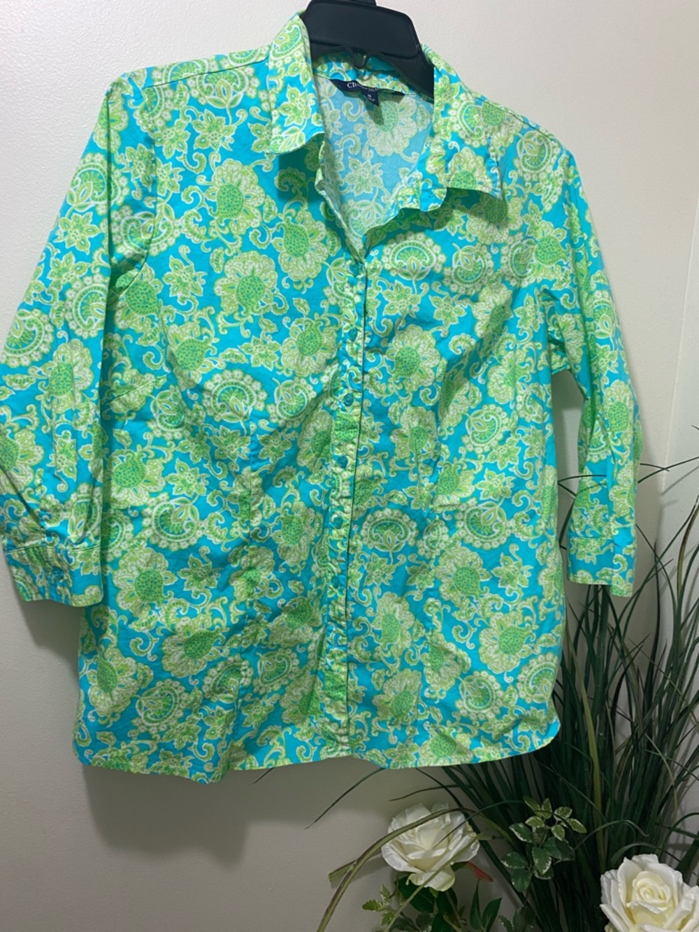 Chadwicks Turquoise & Lime Paisley Button-Down Shirt